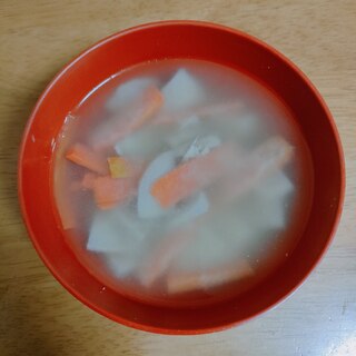 新玉ねぎと里芋と人参のスープ